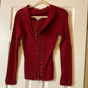 Cache red zipper accented sweater